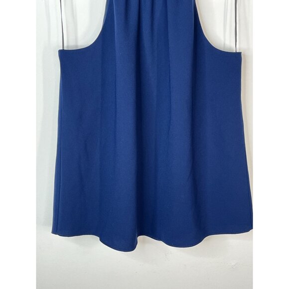 Trina Turk Ink Blue Feather Trim Halter Top Size Small Elegant Party Blouse - Picture 3 of 12